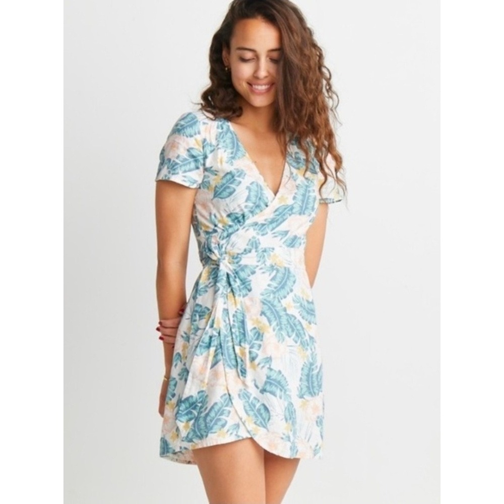 Marine Layer Linen Blend Tropical Wrap Dress Small Resort Vacation resort beach - Picture 11 of 11